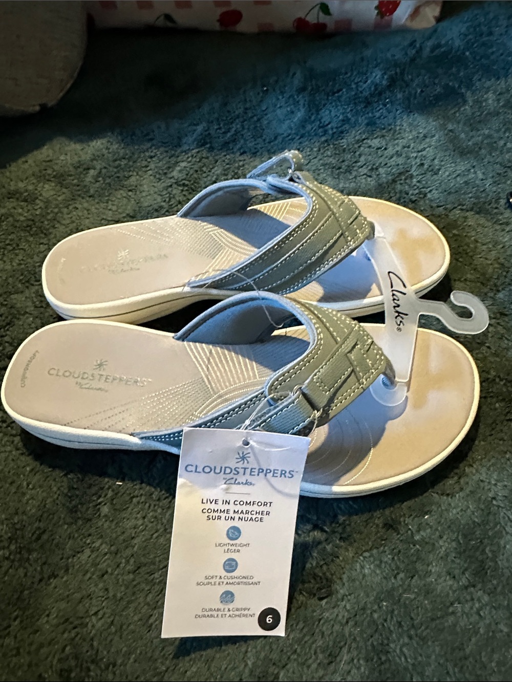 Clarks Cloudsteppers Women’s Blue Gray Slide Sandals